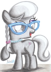 Size: 1636x2329 | Tagged: safe, artist:patoriotto, silver spoon, earth pony, pony, g4, female, glasses, signature, solo, traditional art