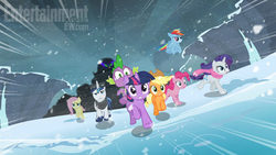 Size: 510x287 | Tagged: dead source, safe, edit, edited screencap, screencap, applejack, fluttershy, king sombra, pinkie pie, rainbow dash, rarity, shining armor, spike, twilight sparkle, dragon, earth pony, pegasus, pony, unicorn, g4, season 3, the crystal empire, dragons riding ponies, female, male, mane seven, mare, riding, running away, spike riding twilight, stallion, unicorn twilight