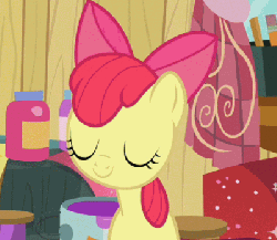 Size: 400x348 | Tagged: safe, screencap, apple bloom, earth pony, pony, g4, hearts and hooves day (episode), animated, clubhouse, cropped, crusaders clubhouse, female, hearts and hooves day, loop, nodding, solo