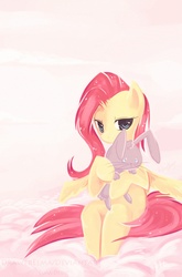 Size: 1000x1517 | Tagged: safe, artist:drawerelma, fluttershy, rabbit, g4, brooding, cloud, cloudy