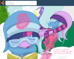 Size: 1280x1028 | Tagged: safe, trixie, twilight sparkle, ask stalker trixie, g4, ask, duo, snow