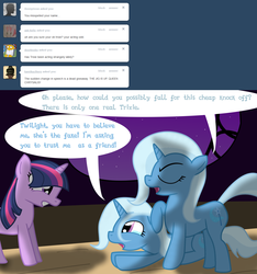 Size: 1280x1366 | Tagged: safe, trixie, twilight sparkle, changeling, ask stalker trixie, g4, ask