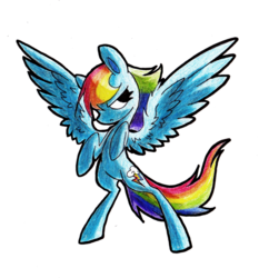 Size: 1696x1752 | Tagged: safe, artist:missbutlerart, rainbow dash, pony, g4, bipedal, traditional art