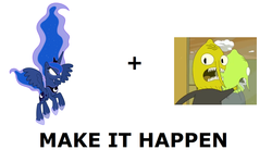 Size: 1337x796 | Tagged: safe, princess luna, g4, adventure time, all caps, exploitable meme, lemongrab, make it happen, male, meme, meta