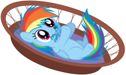 Size: 2600x1536 | Tagged: dead source, safe, artist:chubble-munch, rainbow dash, pony, g4, basket, cute, dashabetes, female, filly, filly rainbow dash, mouth hold, simple background, solo, toy, transparent background, vector, wonderbolts, younger