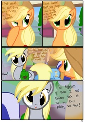 Size: 1741x2500 | Tagged: safe, artist:pyruvate, applejack, derpy hooves, minuette, pegasus, pony, comic:the usual, g4, comic, female, mare