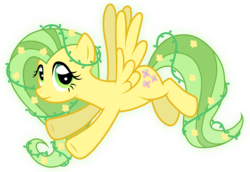 Size: 5054x3483 | Tagged: safe, artist:jennieoo, fluttershy, elemental, pegasus, plant pony, pony, g4, alternate eye color, element of nature, female, flying, green eyes, mane 6 elementals, mare, plant elemental, plant mane, show accurate, simple background, solo, transparent background, vector