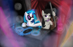 Size: 1400x900 | Tagged: safe, artist:atomicwarpin, dj pon-3, octavia melody, vinyl scratch, g4, duo