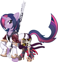 Size: 4044x4310 | Tagged: safe, artist:halotheme, twilight sparkle, g4, absurd resolution, armor, book, boots, chains, clothes, crossover, final fantasy, shoes, weapon