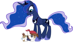 Size: 14106x8071 | Tagged: safe, artist:almostfictional, pipsqueak, princess luna, alicorn, earth pony, pony, g4, luna eclipsed, absurd resolution, colt, concave belly, female, foal, hug, male, mare, simple background, slender, thin, transparent background, vector