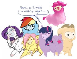 Size: 500x384 | Tagged: safe, applejack, fluttershy, pinkie pie, rainbow dash, rarity, twilight sparkle, alpaca, g4, alpacafied, ask, implied transformation, my little alpaca, my little x, species swap, spell gone wrong