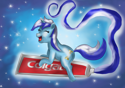 Size: 2476x1756 | Tagged: safe, artist:polyur, minuette, pony, unicorn, g4, eyes closed, female, mare, open mouth, solo, toothpaste