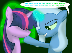 Size: 1280x942 | Tagged: safe, trixie, twilight sparkle, changeling, ask stalker trixie, g4, duo