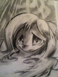 Size: 600x800 | Tagged: safe, artist:lumas22, fluttershy, pony, g4, crying, female, monochrome, pencil drawing, solo, traditional art