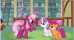 Size: 646x349 | Tagged: safe, screencap, cheerilee, scootaloo, sweetie belle, g4