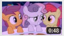 Size: 128x72 | Tagged: safe, screencap, apple bloom, scootaloo, sweetie belle, g4, cutie mark crusaders, out of context, picture for breezies, thumbnail, youtube