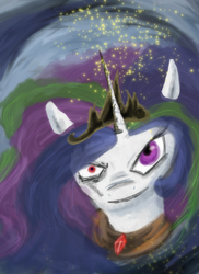 Size: 610x838 | Tagged: safe, artist:atomicwarpin, princess celestia, g4, alicorn amulet?, corrupted, corrupted celestia, insanity, madness, solo