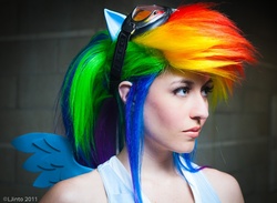 Size: 900x657 | Tagged: safe, artist:scruffyrebel, rainbow dash, human, g4, cosplay, irl, irl human, photo, solo