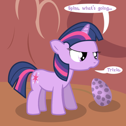 Size: 954x950 | Tagged: safe, spike, twilight sparkle, ask stalker trixie, g4, egg, filly, solo