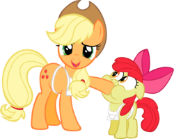 Size: 934x746 | Tagged: safe, artist:rhubarb-leaf, apple bloom, applejack, earth pony, pony, g4, apron, clothes, hoof in mouth, simple background, transparent background, vector