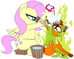 Size: 551x446 | Tagged: safe, artist:terry, fluttershy, g4, bambi, bathing, clothespin, crossover, disney, muck, skunk spray, smell, smelly, stink lines, visible stench