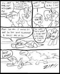 Size: 827x1025 | Tagged: safe, artist:metal-kitty, pinkie pie, rainbow dash, comic:mlp project, g4, comic, eyes closed, looking at each other, looking at someone, lying down, smiling, yelling, zip lines