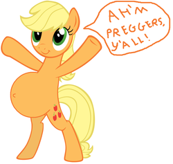 Size: 965x913 | Tagged: safe, applejack, g4, bipedal, female, mare, missing accessory, pregnant, pregnant edit