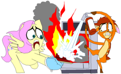 Size: 818x499 | Tagged: safe, artist:terry, fluttershy, g4, baking, bambi, cake, crossover, disney, fire