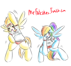 Size: 1280x1182 | Tagged: safe, artist:fatcakes, rainbow dash, spitfire, g4, 30 minute art challenge, blushing, ponytail