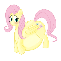 Size: 250x248 | Tagged: artist needed, safe, fluttershy, pegasus, pony, g4, belly, big belly, blushing, embarrassed, fat, fattershy, female, mare, oh my, simple background, solo, transparent background