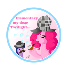 Size: 858x933 | Tagged: safe, artist:darksteellycaon, pinkie pie, twilight sparkle, g4, bowler hat, bubble pipe, deerstalker, detective, female, hat, pipe, sherlock holmes, sherlock pie, watson