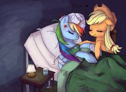 Size: 1332x969 | Tagged: dead source, safe, artist:malicieuxx, applejack, rainbow dash, g4, fanfic, hospital, injured, ship:appledash