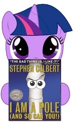 Size: 250x411 | Tagged: safe, twilight sparkle, pony, g4, book, female, filly, filly twilight sparkle, hoof hold, looking at you, looking up, looking up at you, pole, read, solo, stephen colbert