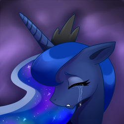 Size: 1000x1000 | Tagged: safe, artist:madmax, princess luna, pony, g4, crying, female, sad, solo, this ended in tears