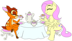 Size: 741x426 | Tagged: safe, artist:terry, fluttershy, deer, pegasus, pony, g4, bambi, crossover, disney, tea, wing hands