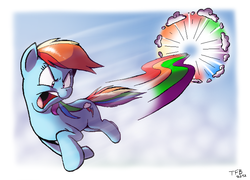 Size: 700x503 | Tagged: safe, artist:tobibrocki, rainbow dash, g4, sonic rainboom, this will end in tears, wingless