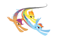 Size: 2308x1498 | Tagged: safe, artist:dreamscape195, rainbow dash, scootaloo, spitfire, pegasus, pony, g4, female, flying, mare, older, scootaloo can fly, simple background, transparent background, trio, trio female