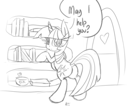 Size: 2836x2382 | Tagged: safe, artist:leadhooves, twilight sparkle, g4, butt, golden oaks library, library, monochrome, plot, text