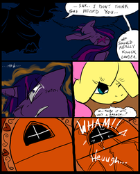 Size: 827x1025 | Tagged: safe, artist:metal-kitty, fluttershy, twilight sparkle, oc, pegasus, pony, unicorn, comic:mlp project, g4, comic, covering eyes, crying, door, magic, magic aura, tears of pain