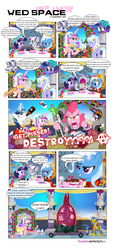 Size: 900x1957 | Tagged: safe, artist:pixelkitties, editor:mercury2099, princess cadance, shining armor, trixie, twilight sparkle, g4, comic, spanish, translation