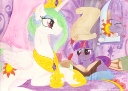 Size: 1066x761 | Tagged: safe, artist:foxxy-arts, princess celestia, twilight sparkle, g4, female, lesbian, ship:twilestia, shipping