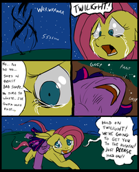 Size: 827x1025 | Tagged: safe, artist:metal-kitty, fluttershy, twilight sparkle, comic:mlp project, g4, comic, crying, eyes closed, injured, running