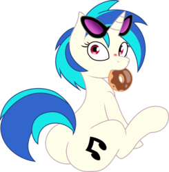 Size: 675x688 | Tagged: safe, artist:canon-lb, artist:joey darkmeat, dj pon-3, vinyl scratch, pony, unicorn, g4, blushing, butt, donut, female, food, plot, simple background, solo, transparent background