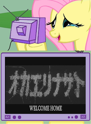 Size: 564x772 | Tagged: safe, fluttershy, pony, g4, exploitable meme, fluttercry, gunbuster, happy fluttercry, japanese, meme, tears of joy, tv meme, welcome home