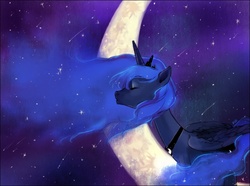 Size: 760x566 | Tagged: safe, artist:s2holic, princess luna, pony, g4, crescent moon, eyes closed, female, shooting star, solo