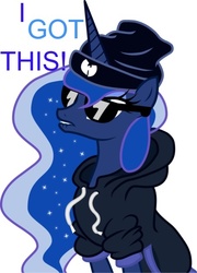 Size: 450x624 | Tagged: safe, princess luna, g4, clothes, gangsta, headband, hoodie, image macro, lip bite, sunglasses, wu tang, wu tang clan