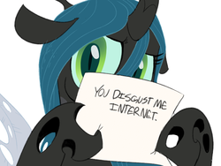 Size: 800x600 | Tagged: source needed, safe, artist:sunibee, queen chrysalis, g4, chrysalis' note, cute, cutealis, internet, paper, sign, there are wrong ways to fantasize