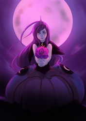 Size: 700x990 | Tagged: safe, artist:bakki, princess luna, human, g4, female, flower, humanized, moon, solo