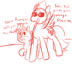 Size: 500x500 | Tagged: safe, artist:mt, pound cake, rumble, g4, adult, monochrome, older, sketch, sunglasses, teenager, tumblr