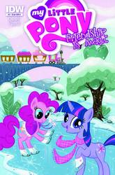 Size: 900x1366 | Tagged: safe, artist:stephbuscema, idw, official comic, pinkie pie, twilight sparkle, pony, g4, comic, cover, idw advertisement